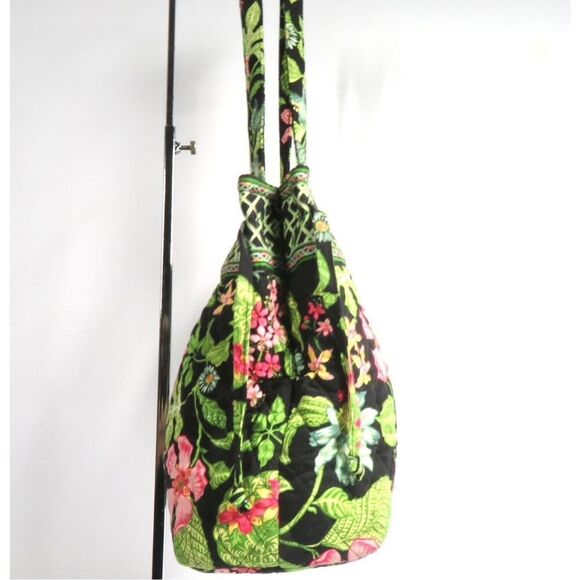 Vera Bradley BOTANICA Green Pink Floral Cotton Tote Retired Pattern Rare - Picture 2 of 7